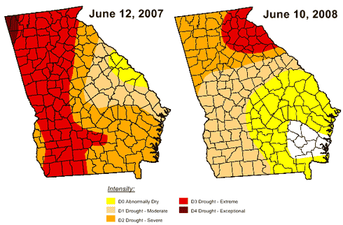 Drought Conditions Comparison in Georgia, June 2007-2008