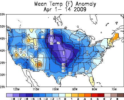 Temperature Anomaly Map April 1-14, 2009